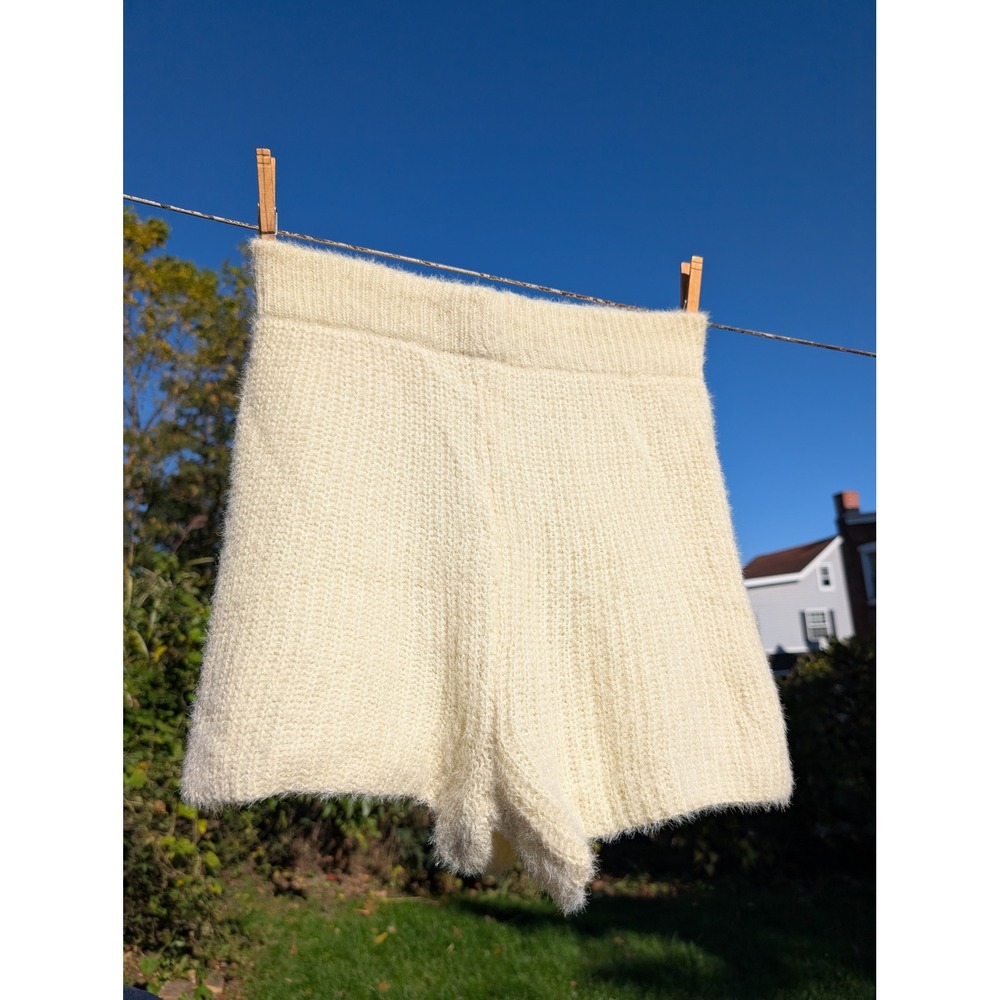 Nasty Gal Fuzzy Knit Shorts Womens Small Cream High Waist Soft Casual